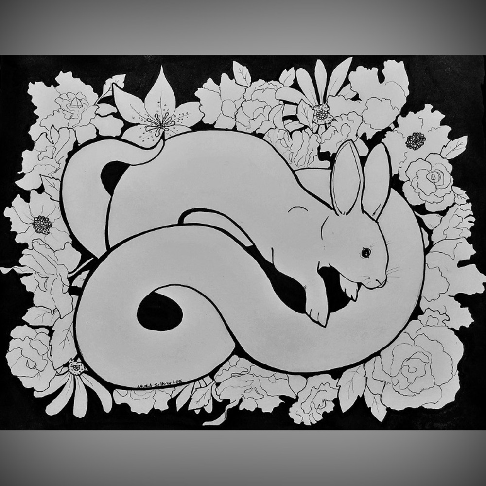 Rabbit spirit original ink illustration: very old, example